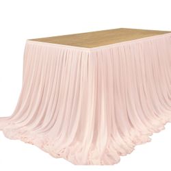 Ling's moment 9FT Blush Chiffon Table Skirt Recycle Use Extra Long Sheer Tablecloth for Backyard Wedding Reception Decorations Birthday Party Cake Des