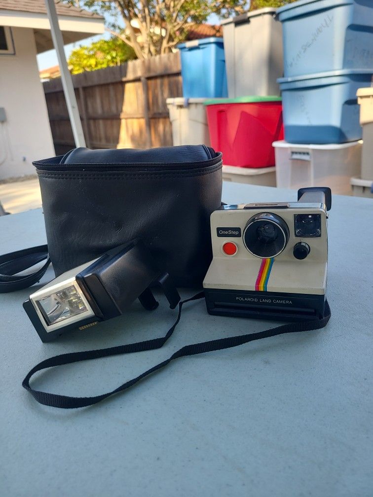 Vintage Polaroid One Step Rainbow Stripe Land With Camera Bag and ITT Magicflash