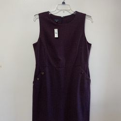 Women’s TALBOTS Cotton/polyester/spandex cranberry & black Check print sleeveless dress/jumper… Size 16