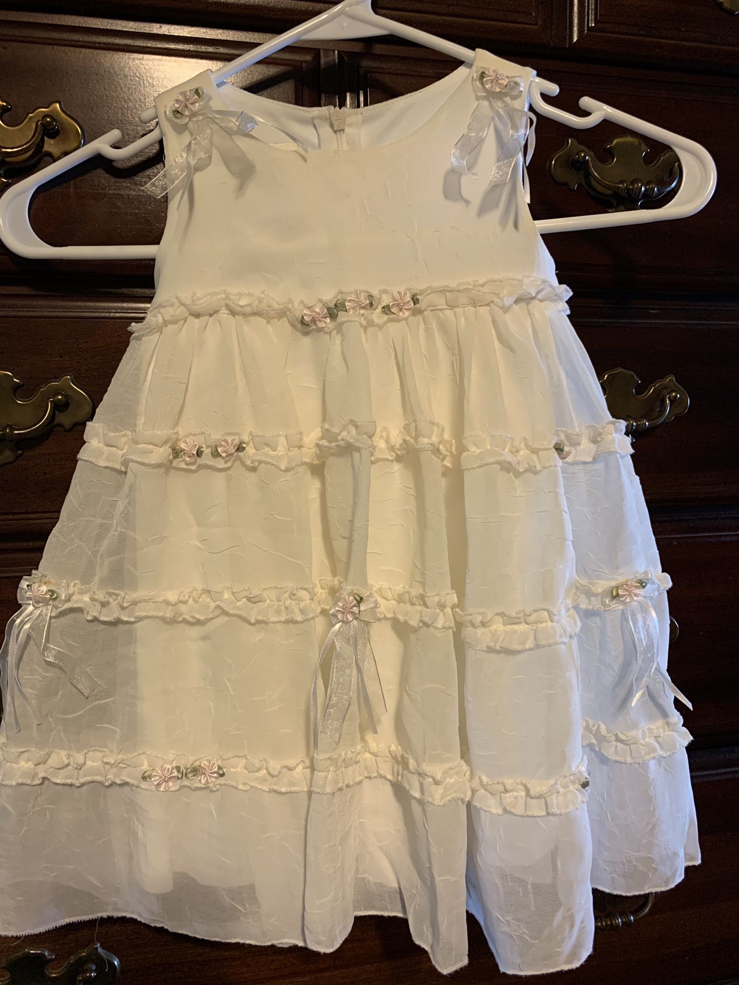 Girls size 2T sheer cream dress with pink flowers
