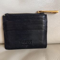 Margot New York Betty Black Leather Card Wallet with Gold Zipper