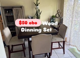 Dinning Table Set Square Wood Farm House 4 Chairs