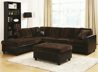 sectional sofa corduroy fabric material with pillows and ottoman all set 109x83