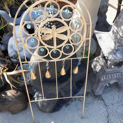 Metal Dragonfly Embellished Wind Chime Garden Stake