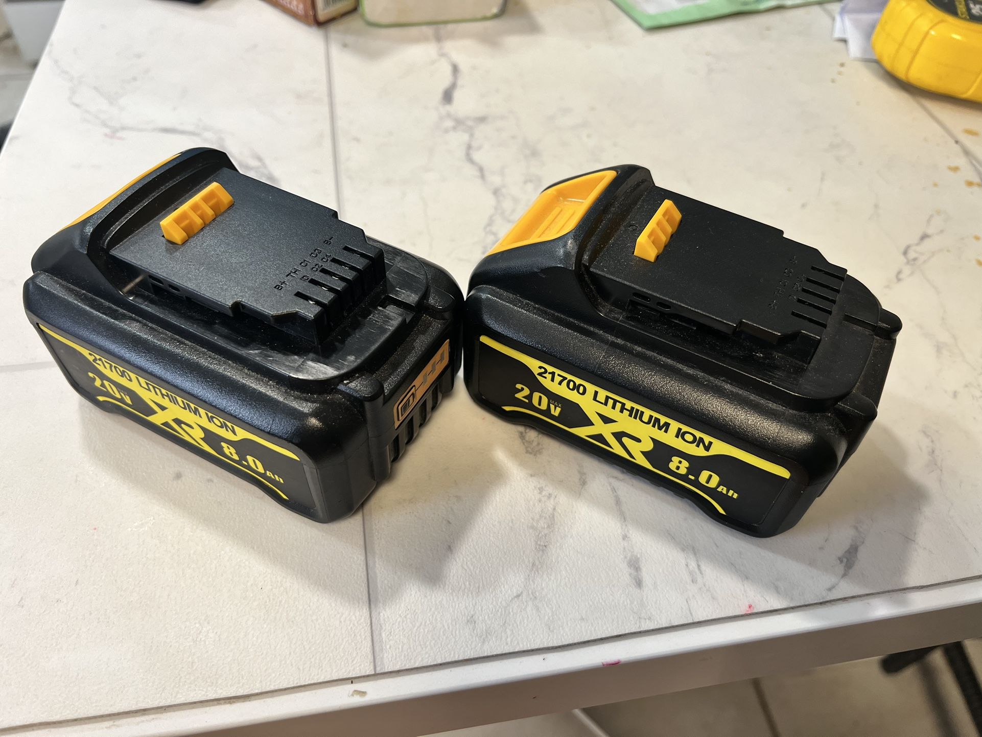 Two Dewalt-Compatible 20V XR Batteries (21700, 8.0Ah) — Both Need Repair