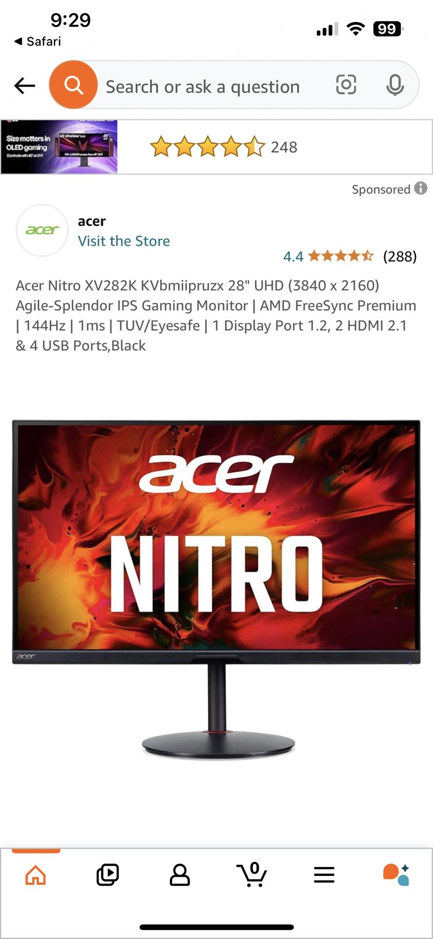 Acer Nitro XV282K 28" Gaming Monitor