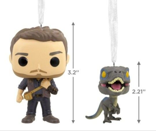 Hallmark Jurassic World Dominion Owen and Blue Funko POP! Christmas Ornaments, 2, 0.25lbs