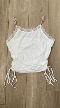Elegant White Camisole With Floral Straps