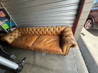 Restoration Hardware 106” Vintage Tan Leather Chesterfield Sofa – Restoration Project