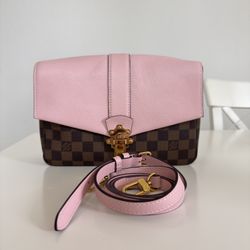 Louis Vuitton Clapton Handbag Damier and Leather PM Brown, Pink.