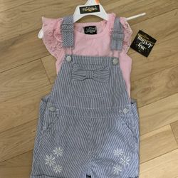 Little Girls Size 4T Overall Shorts & Tshirt Outfit