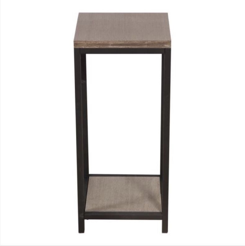 2-Tier Distressed Brush Gray Solid Bamboo Steel Frame Plant Table