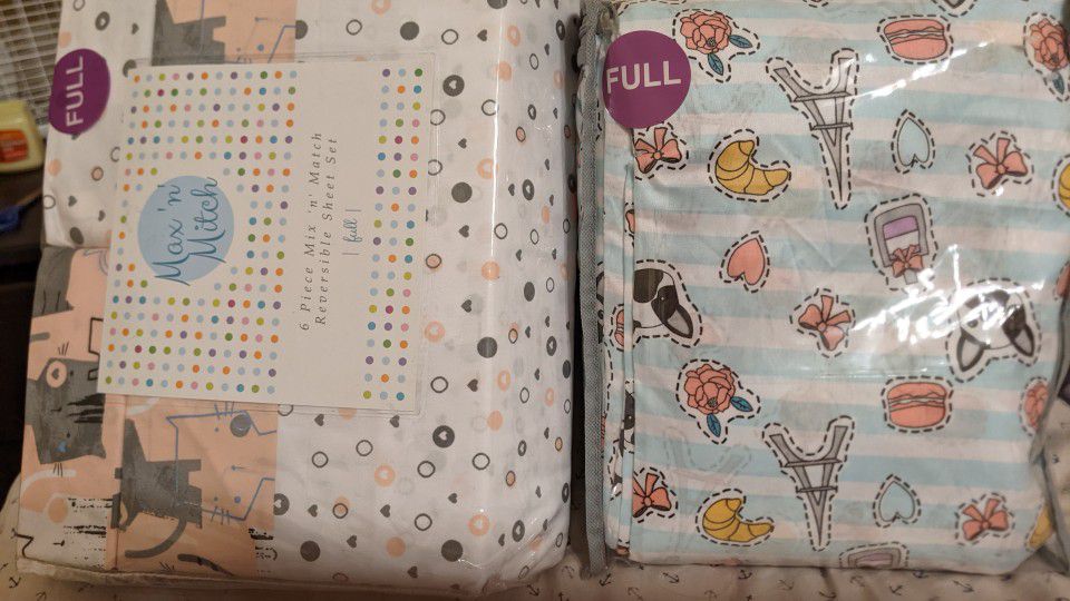 Two Full Sheet Sets (Flat Sheet, Fitted Sheet, Pillow Cases)