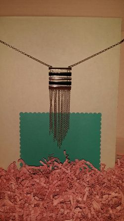 NEW Silvertone Necklace Bar & Chain 24" Silver Black