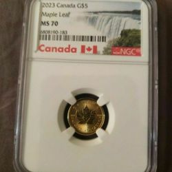 1/10 Troy Oz 2023 Canada Maple Leaf Gold Coin Graded MS 70 BY NGC