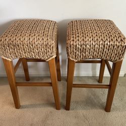 Pottery Barn Seagrass Stools (2) - Backless Counter Height