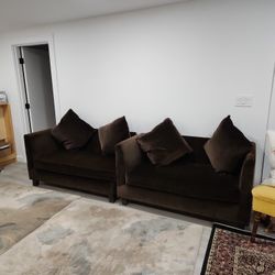 Down Custom Covered Brown Velvet Loveseat/chaise Lounge