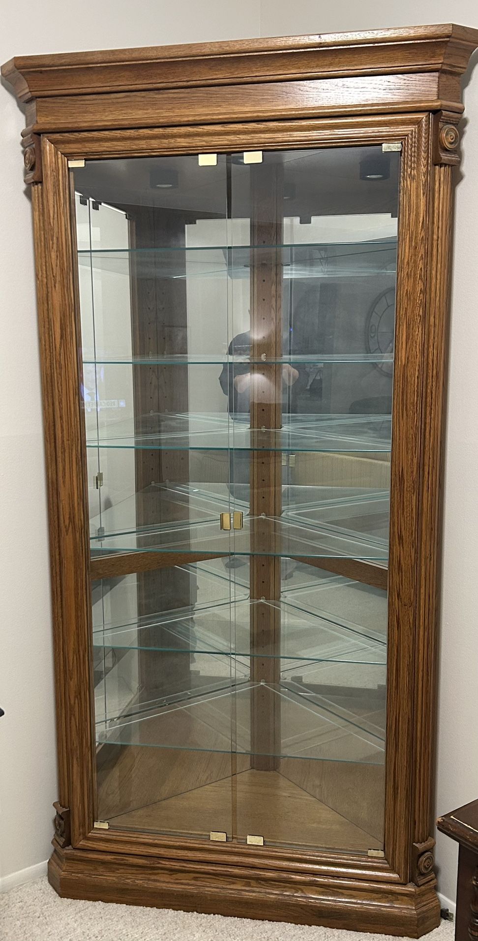 Solid Oak Corner Curio Cabinet