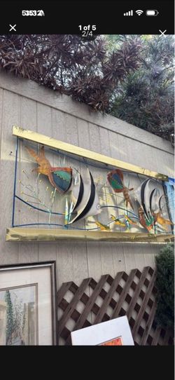 Mid Century metal wall sculpture 56 x 23