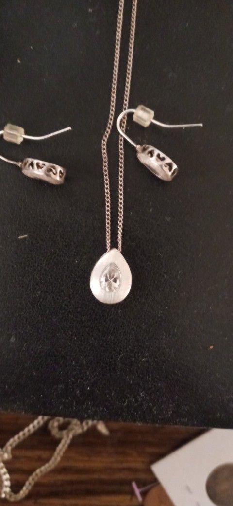 Sterling Silver Necklace  With Charm And Matching Earring Set