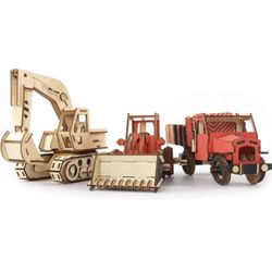 Brandnew  3 Construction Vehicle 3D Wooden Puzzles - Excavator Dump Truck Wheel Loader, Mechanical Building Models, Craft Kits for Adults Men Teens