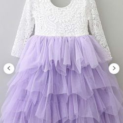 Lace and Tulle Flower Girl Dress - Birthday Party Dress - Lavender Tulle Dress - Purple Flower Girl