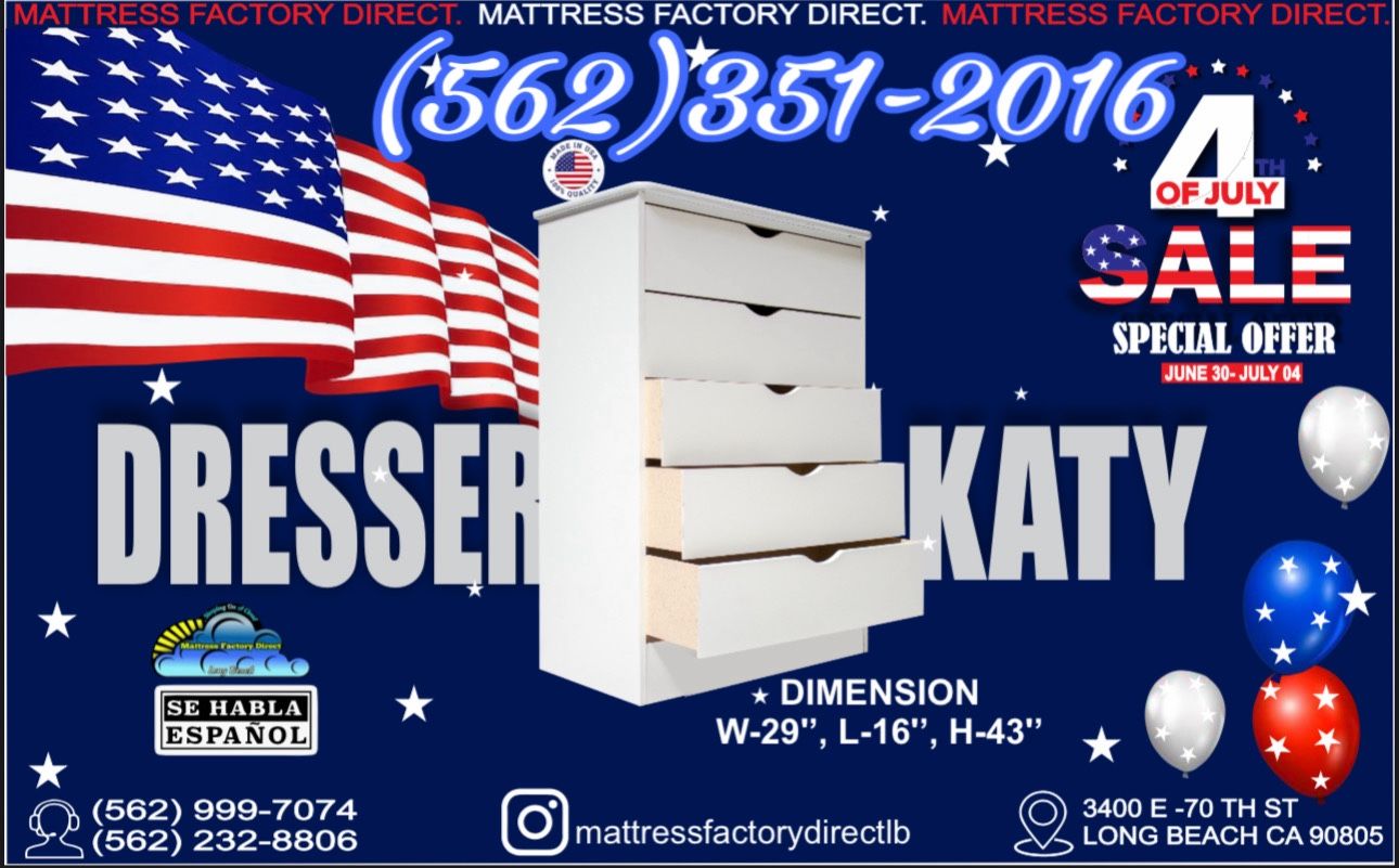 Five Drawer White Katy Dresser Chest Mueble Nuevo