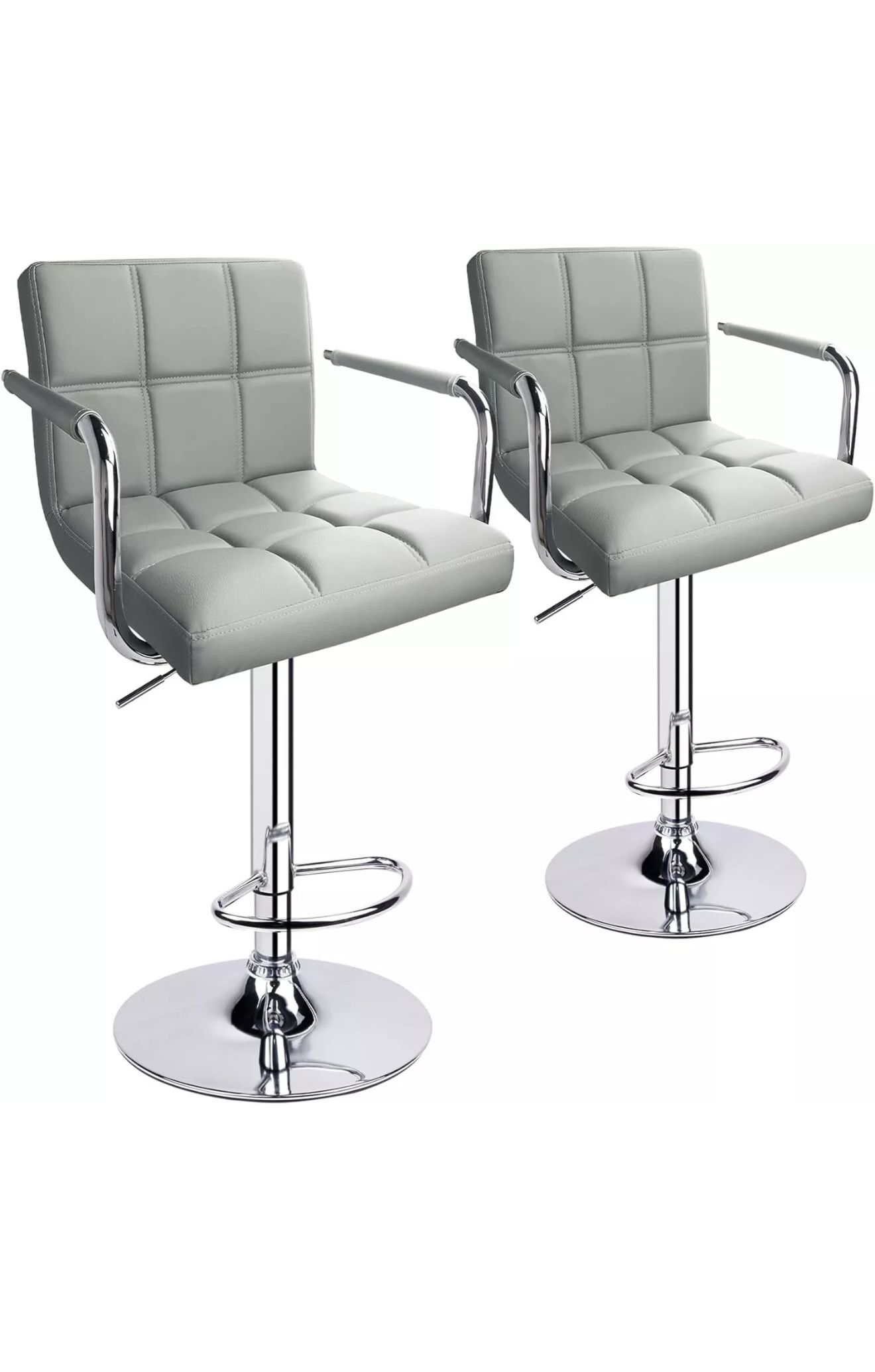 Adjustable Bar Stools with Armrest, Square Back Swivel Double Stitching. Set of 2