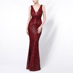 Women Sequin V-Neck Off Shoulder Sleeveless Mermaid Straps Bodycon Evening Cocktail Dress