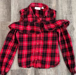 Kids Large (10/12) Cold Shoulder Flannel Shirt