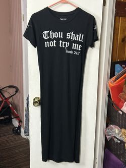 On Fire Thou Shall Nor Try Me Mood 24:7 Black Maxi T-Shirt Dress Women’s Size Small 