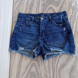 Old Navy High-Waisted O.G. Straight Ripped Jean Shorts Blue Size 14