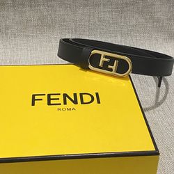 Fendi Black Leather Belt With Signature Gold Double F Metal Buckle 