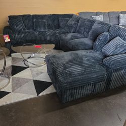 Plush Thick Corduroy Sectional With Pullout Bed And Storage Chaise