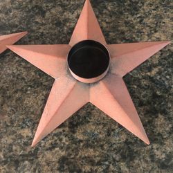 Rustic Primitive Metal Barn Star Votive Candle Holders- Set Of 2