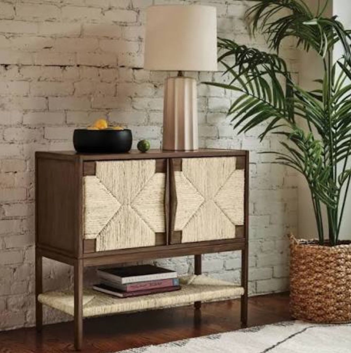 Withania 2 Door Cabinet - Threshold™: Vintage Woven Accent, Wood Composite, Anti-Tip