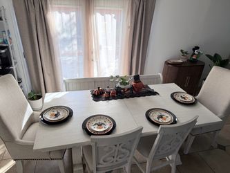 White Wood Dining Table with Chairs