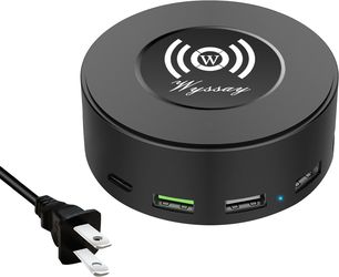 75W 6-Port Desktop Charging Station – Wireless Charger, Type-C, Quick Charge 3.0, 4 USB Ports (Black)