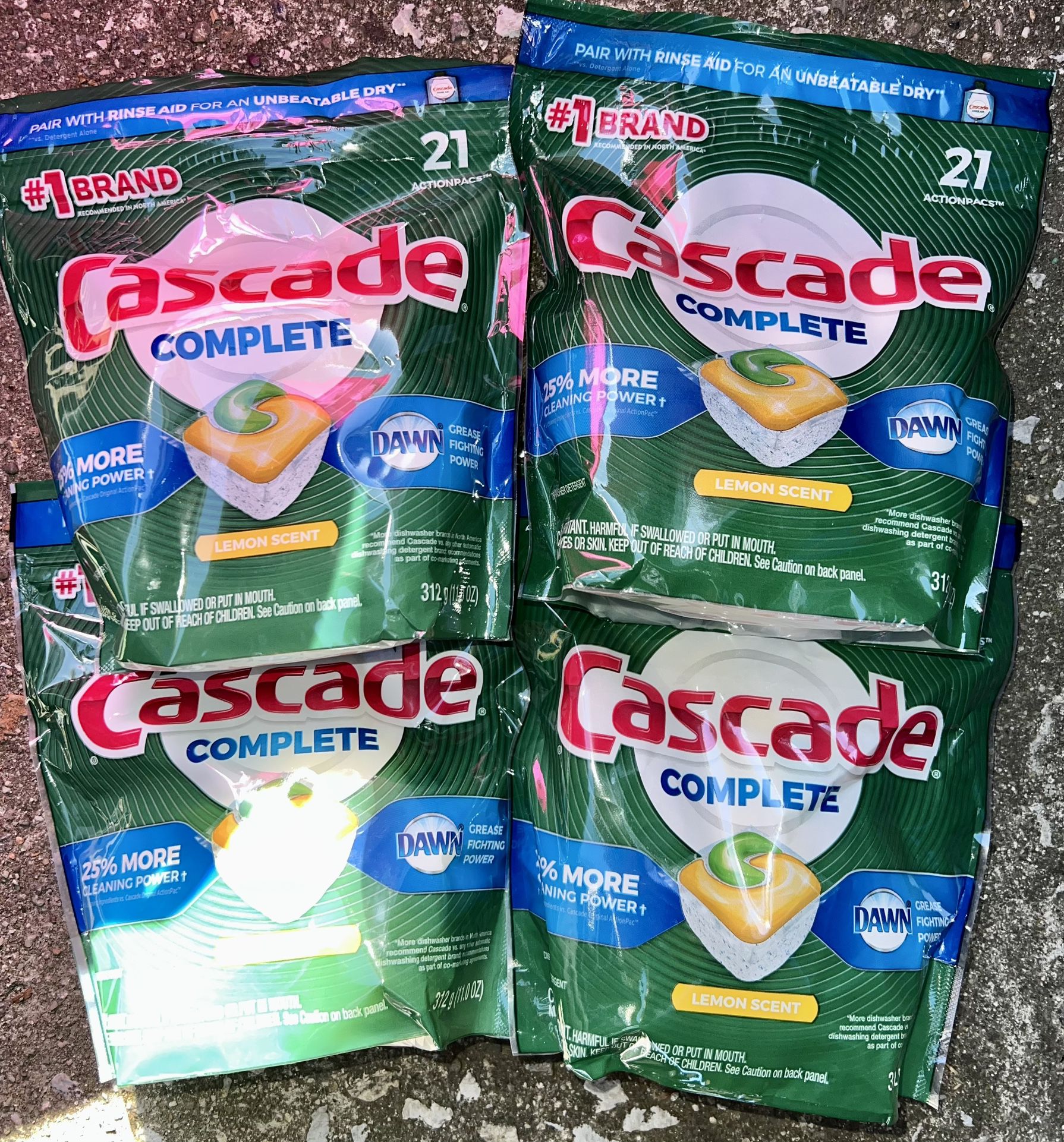4 Complete Cascade Lemon Scent 11oz Dishwasher Pods