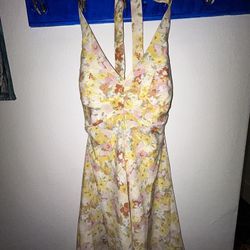 vintage-inspired floral halter mini dress 