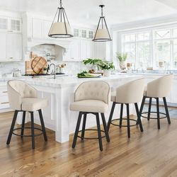 Set of 4, 26''H Swivel Counter Height Bar Stools with Backs for Home Kitchen Island, Fabric