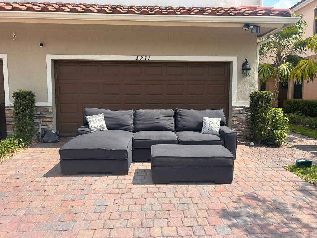 Large Ashley Sectional Sofa With Ottoman (Free Delivery)