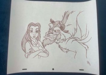Beautiful Custom Hand-Drawn Disney Beauty and The Beast Animation Cel Style Sketch Prismacolor Pencil 12.5” x 10.5” (Each $50)