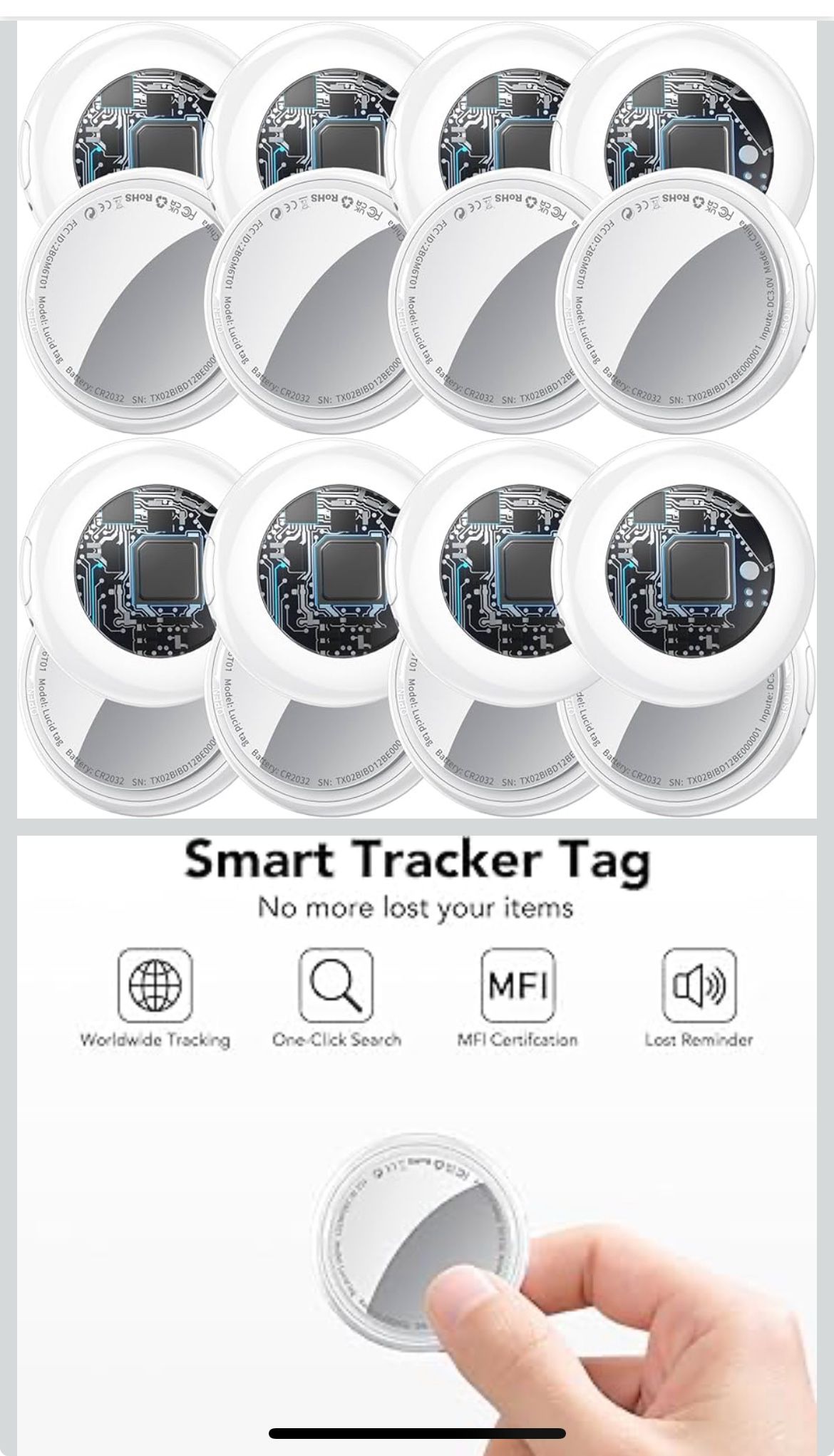 New [Apple MFi Certified] (iOS Only) Air Tracker Tags-16 Pack (White), Bluetooth Tracker for Apple Find My, Replaceable Battery, Key Finder and Item L
