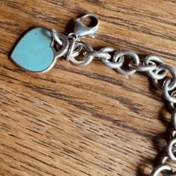 Tiffany & Co. Charm Bracelet W/ Teal Heart 