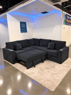 New Black Corduroy L-Shape Sleeper Sectional