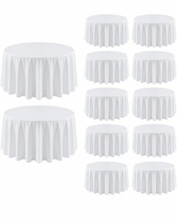 12 Pack White Round Tablecloth 90 Inch for 36"-72" Table For 3Ft-5Ft Round Table, Wrinkle Resistant Table Cloth, Washable Polyester Fabric, For Weddin