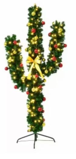 7’ Prelit Cactus Christmas Tree wth Decorations