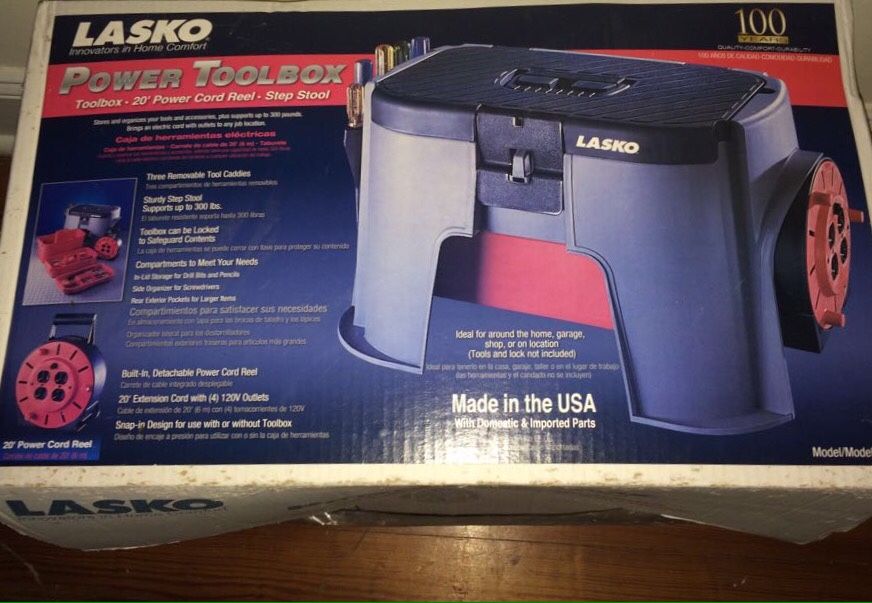 Lasko Power ToolBox 20' Power Cord Reel-Step Stool