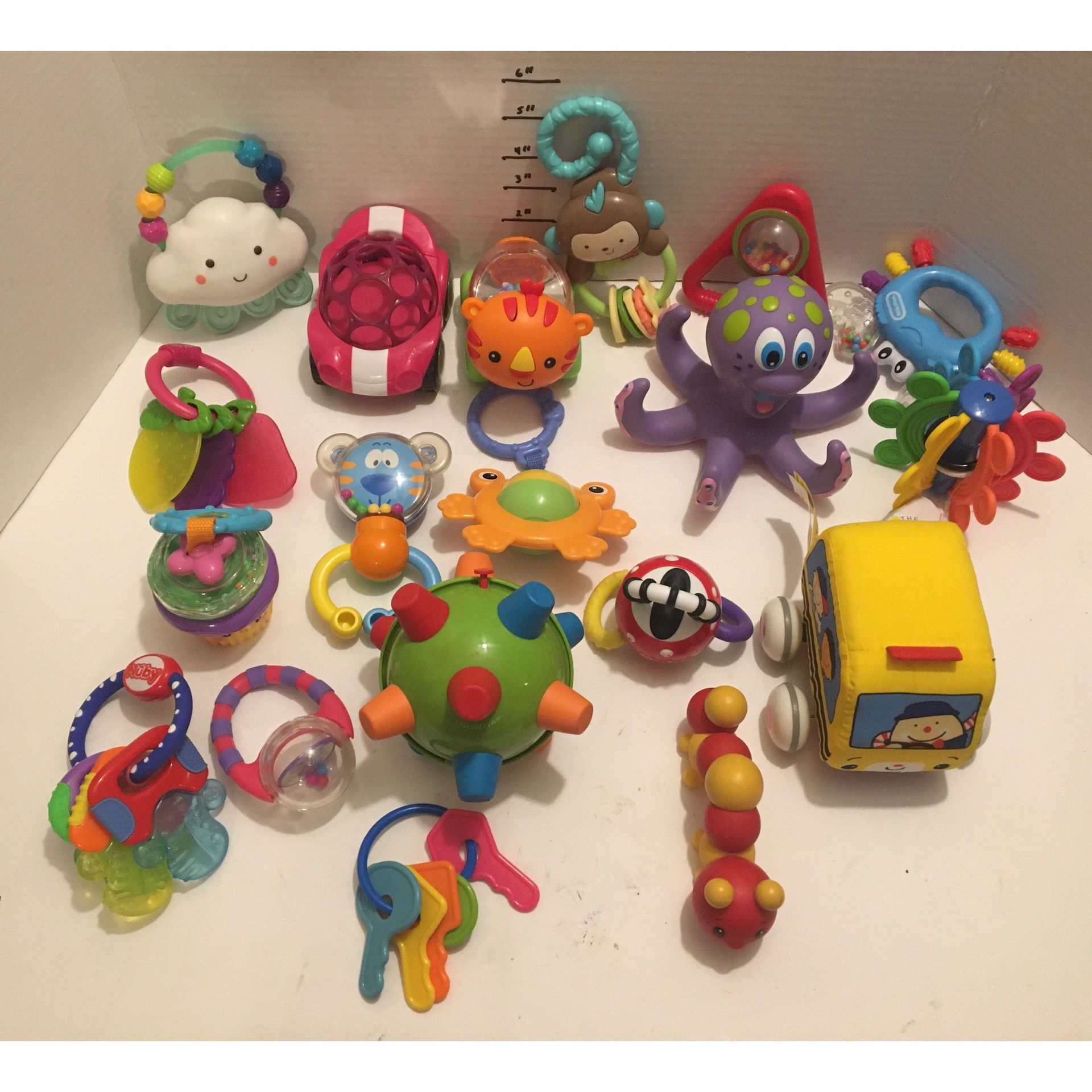 Huge Lot Of 27 Baby Toddler Toys Rattles Plush Cars